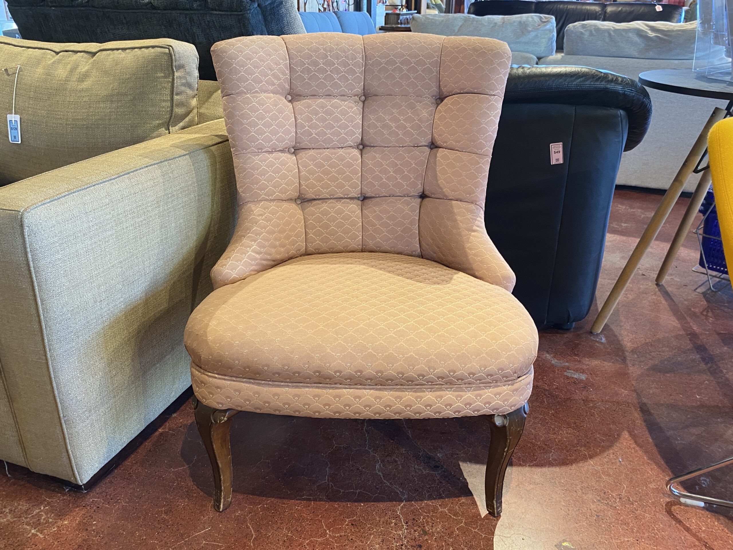 Tufted Peach Parlor Chair