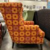 Red High Back Chair with Yellow Geometric Pattern