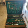 1950's Thai "Princess Jewelry" Bronze Flatware Set In Teak Case