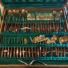 1950's Thai "Princess Jewelry" Bronze Flatware Set In Teak Case