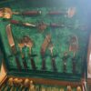 1950's Thai "Princess Jewelry" Bronze Flatware Set In Teak Case