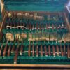 1950's Thai "Princess Jewelry" Bronze Flatware Set In Teak Case