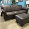 Rich Chocolate Leather Roll Arm Sofa with Ottoman