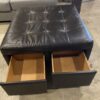 Large Black Leather Ottoman W/4 Drawers