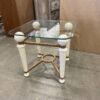 White Ceramic Pillar and Copper Metal Glass Top End Table