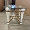 White Ceramic Pillar and Copper Metal Glass Top End Table