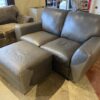 Seal Grey Leather Loveseat With Ottoman