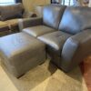 Seal Grey Leather Loveseat With Ottoman