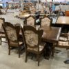 Family Size Deep Brown Dining Set with Abstract Floral Cushions