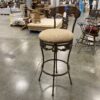 Wrought Metal Filigree Dining Stool with Pinstripe Cushion