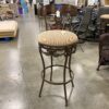 Wrought Metal Filigree Dining Stool with Pinstripe Cushion