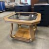 Vintage Wood and Glass End Table with Gold Accents