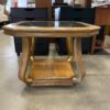 Vintage Wood and Glass End Table with Gold Accents