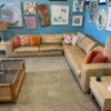 Interior Define Tan Leather Low-Rider Sectional Sofa